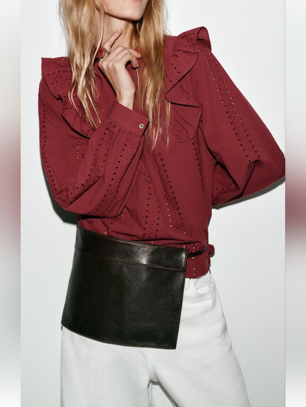 Zara ROMANTIC PERFORATED EMBROIDERED BLOUSE(S)